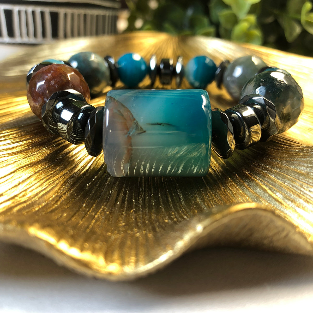 Agate Bracelet- 16mm Agate, Indian Agate and Hematite  display picture 2