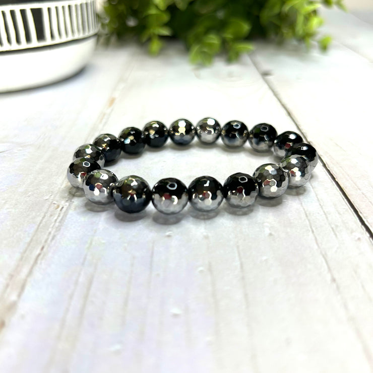 Plated Onyx Bracelet-Black and Silver