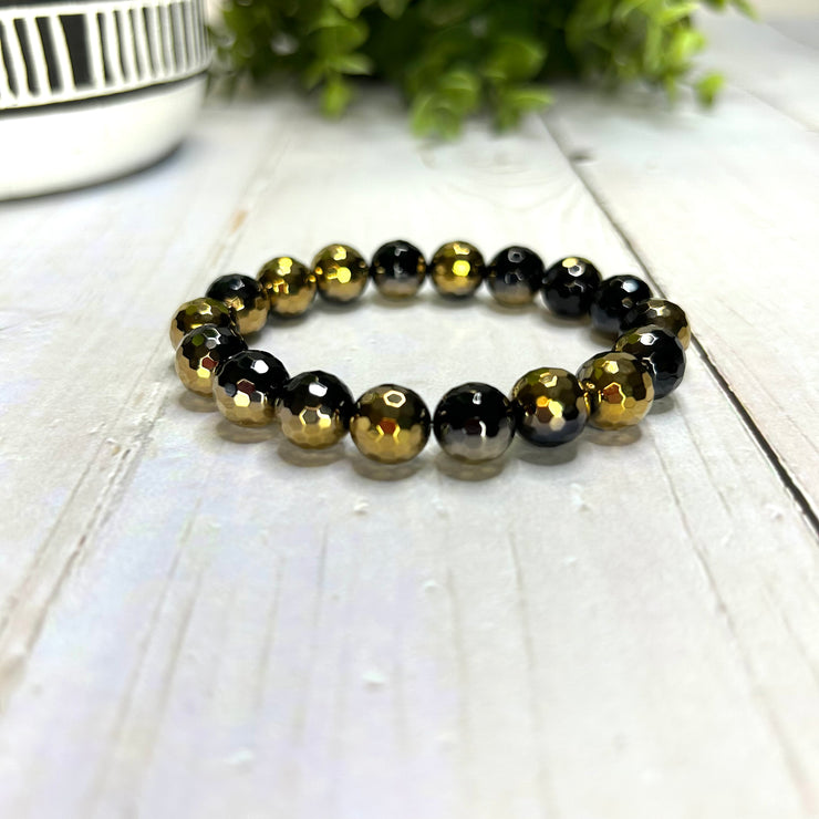 Plated Onyx Bracelet-Black and Gold