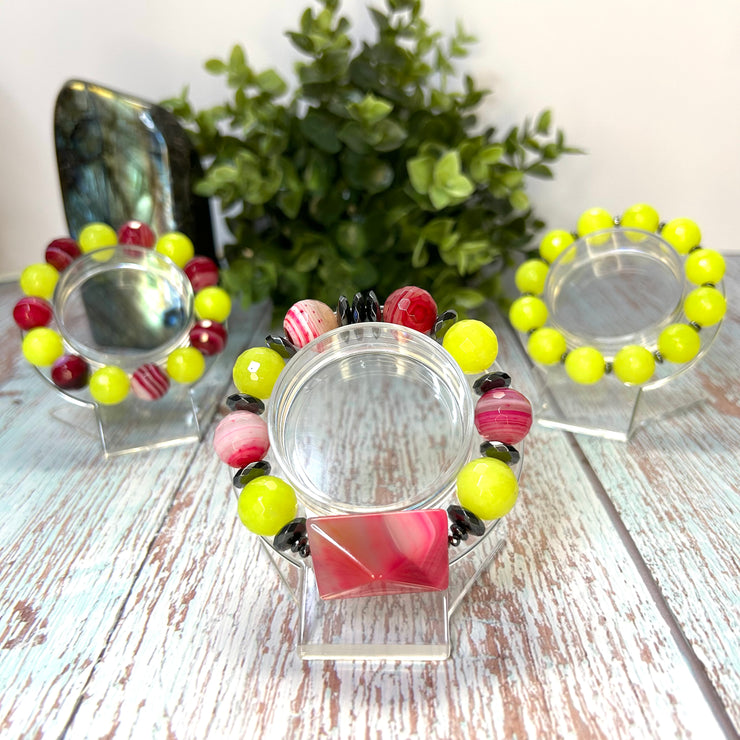 Agate and Hematite 3 piece Bracelet Set- Neon