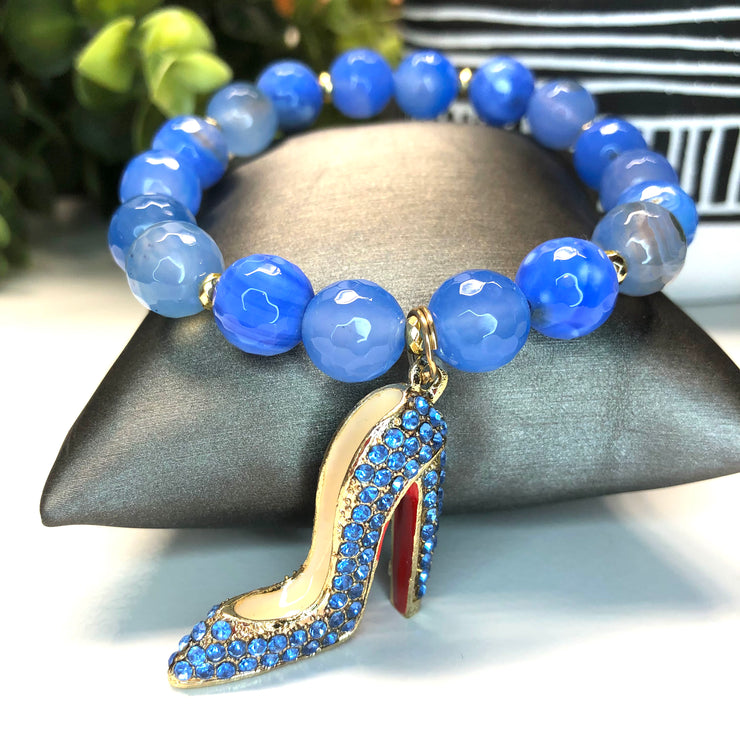 Agate Bracelet with Red Bottom Shoe Charm- In the Clouds
