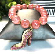 Plated Cherry Quartz Bracelet with Rhinestone Red Bottom Charm Heel- Pinky