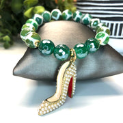 Plated Agate Bracelet with Pearl Red Bottom Heel Charm-Green Pearl