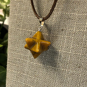 20" Waxed Leather Cord Necklace with 3D Star Tiger's Eye Pendant