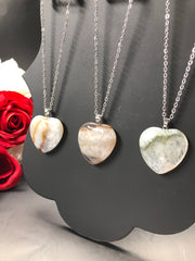 18.25" Stainless Steel Necklace with Agate Heart Pendant