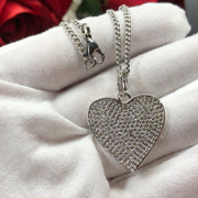 19” Stainless Steel Curb Chain Necklace with 27mm Cubic Zirconia Heart Pendant