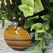 20" Waxed Leather Cord Necklace with Round Tiger's Eye Pendant