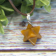 20" Waxed Leather Cord Necklace with 3D Star Tiger's Eye Pendant