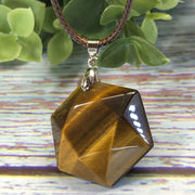 20" Waxed Leather Cord Necklace with Hexagon Tiger's Eye Pendant