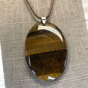 20" Waxed Leather Cord Necklace with Oval Tiger's Eye Pendant