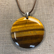 20" Waxed Leather Cord Necklace with Round Tiger's Eye Pendant