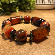 Sardonyx, Agate and Hematite Bracelet - Pumpkin Spice
