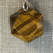 20" Waxed Leather Cord Necklace with Hexagon Tiger's Eye Pendant