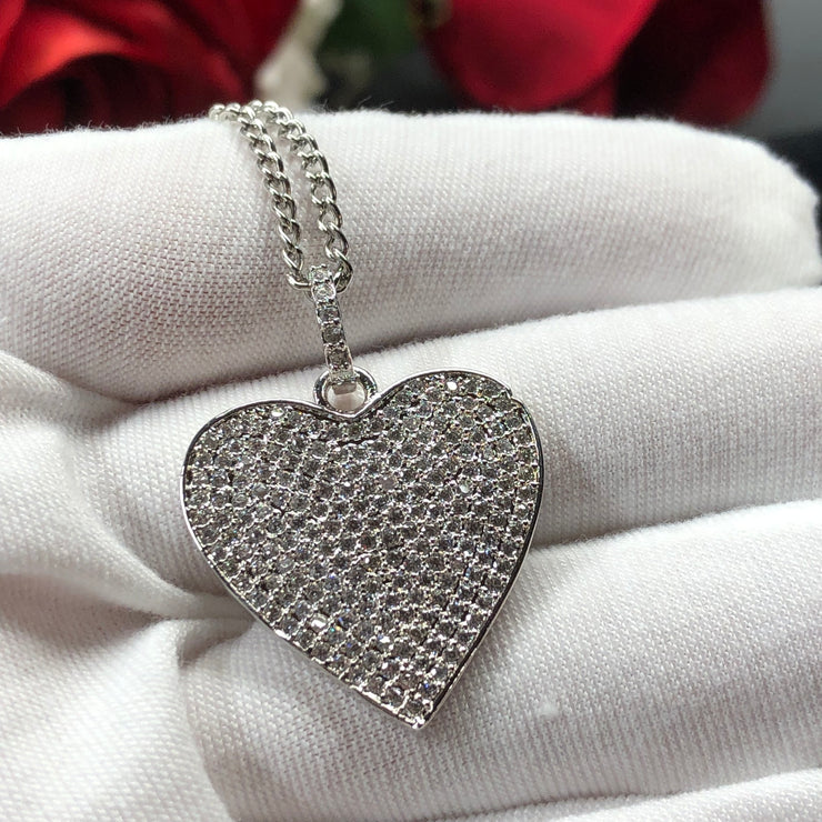 19” Stainless Steel Curb Chain Necklace with 27mm Cubic Zirconia Heart Pendant