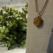 20" Waxed Leather Cord Necklace with Hexagon Tiger's Eye Pendant