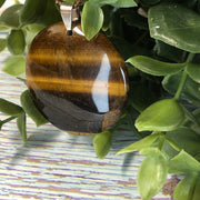 20" Waxed Leather Cord Necklace with Round Tiger's Eye Pendant