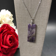 16.25" Stainless Steel 2mm Flat Cable Chain Necklace with 50x20mm Rectangle Amethyst Pendant