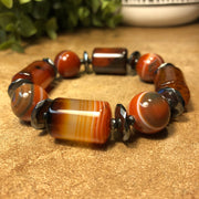 Sardonyx, Agate and Hematite Bracelet - Pumpkin Spice
