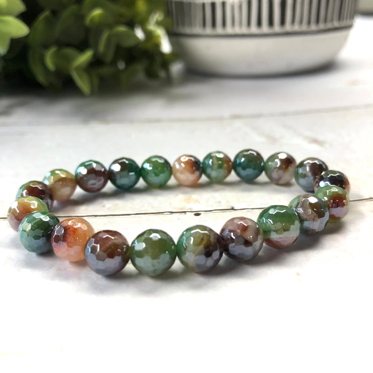 Plated Agate Bracelet- 8mm Autumn Mix