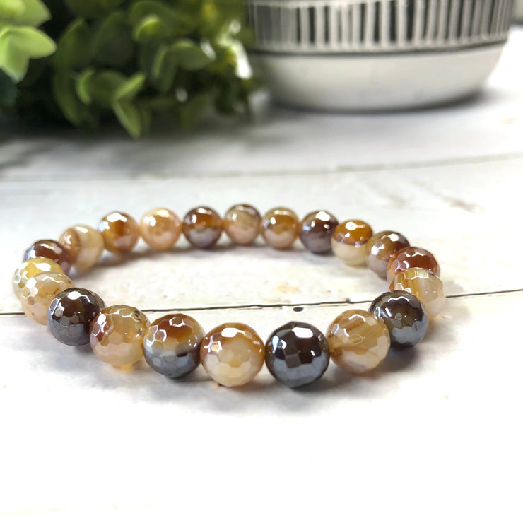 Plated Agate Bracelet- 8mm Caramel Cream