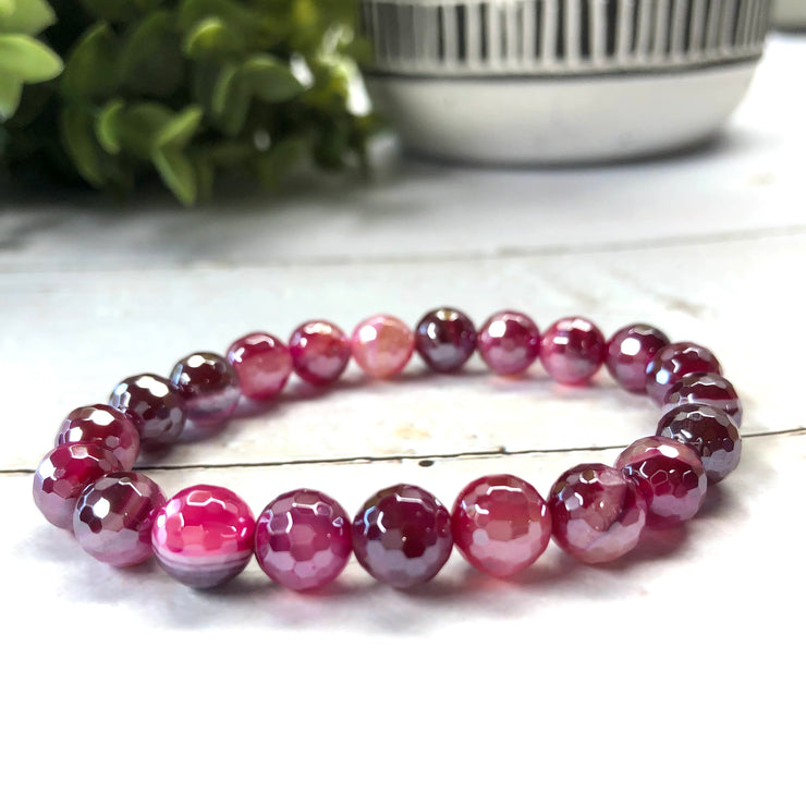 Plated Agate Bracelet- 8mm Raspberry Cream