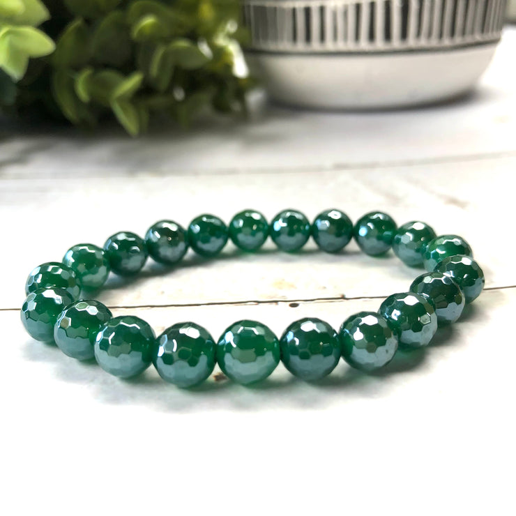 Plated Agate Bracelet- 8mm Green