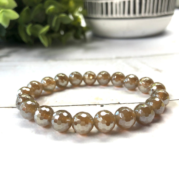 Plated Agate Bracelet- 8mm Latte