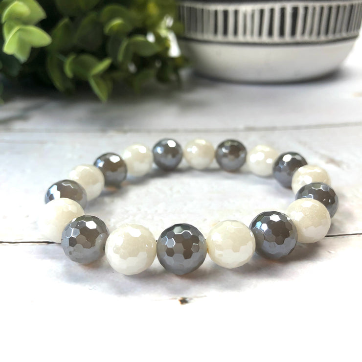 Plated Agate Bracelet- Mystic Gray and White