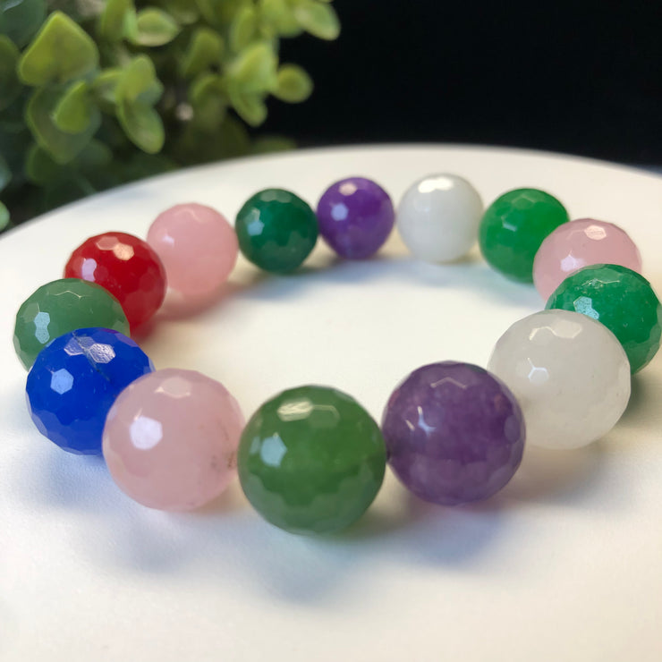 Faceted Agate Bracelet, 14mm Beads - Gumdrop