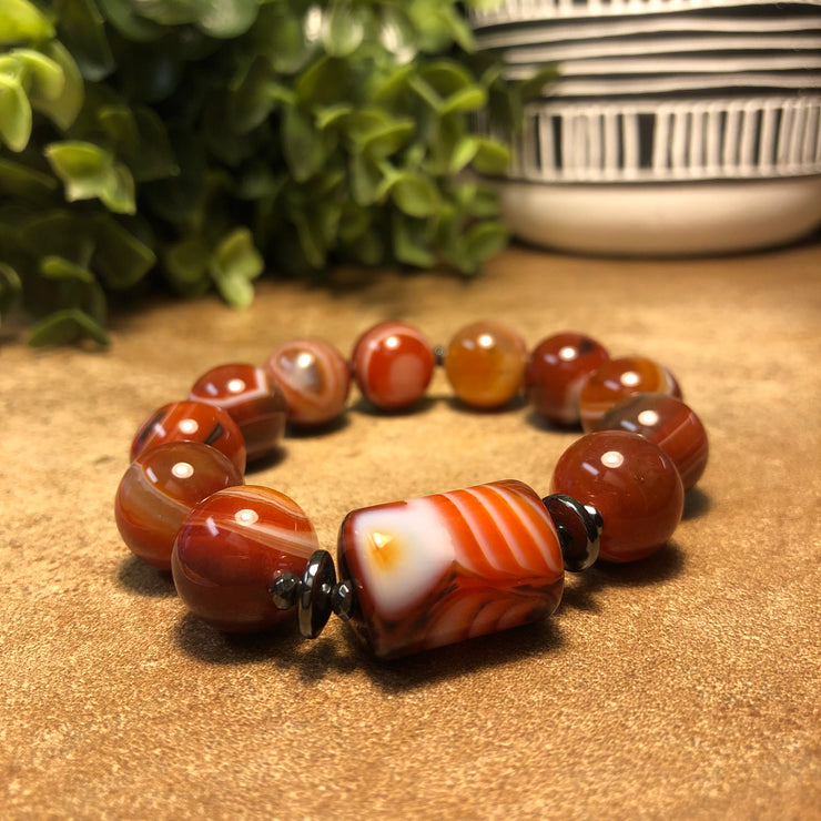 Sardonyx, Agate and Hematite Bracelet - Nutmeg 1