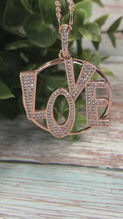 21' Rose Gold Brass Necklace with Rose Gold Cubic Zirconia LOVE Pendant