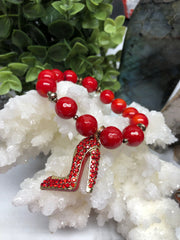 Coral, Red Mother of Pearl and Hematite 3 pc. Bracelet set- "Coral Sunshine"